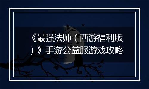 《最强法师（西游福利版）》手游公益服游戏攻略