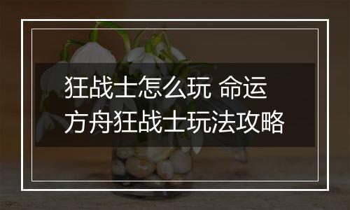 狂战士怎么玩 命运方舟狂战士玩法攻略