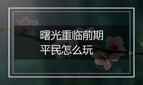 曙光重临前期平民怎么玩