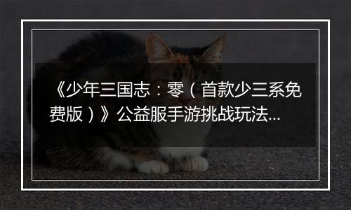 《少年三国志：零（首款少三系免费版）》公益服手游挑战玩法新手攻略