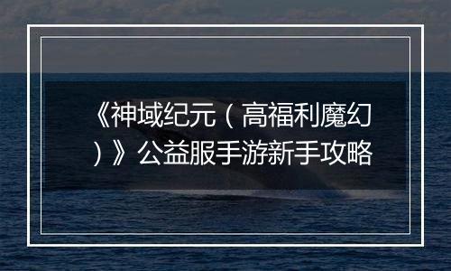 《神域纪元（高福利魔幻）》公益服手游新手攻略