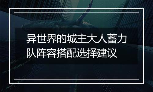 异世界的城主大人蓄力队阵容搭配选择建议
