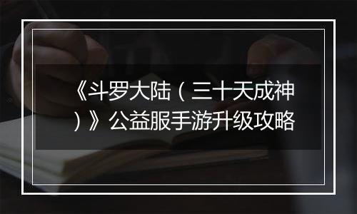 《斗罗大陆（三十天成神）》公益服手游升级攻略