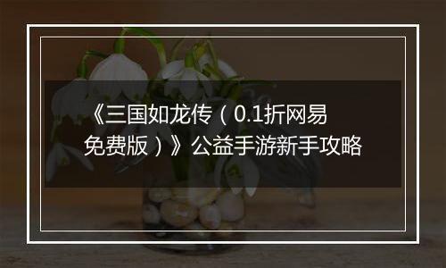 《三国如龙传（0.1折网易免费版）》公益手游新手攻略