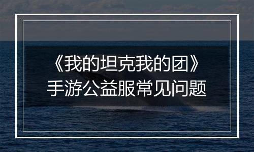 《我的坦克我的团》手游公益服常见问题