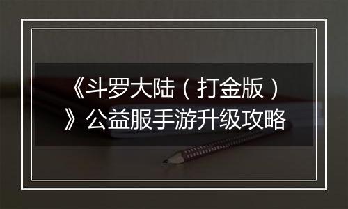 《斗罗大陆（打金版）》公益服手游升级攻略