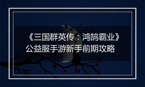 《三国群英传：鸿鹄霸业》公益服手游新手前期攻略