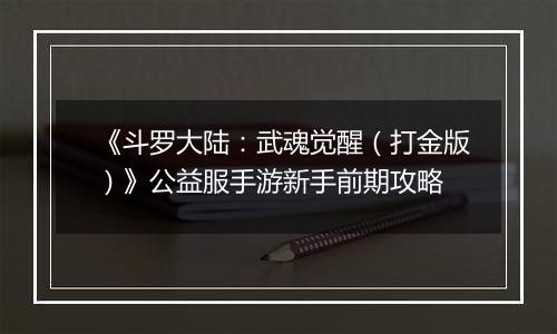 《斗罗大陆：武魂觉醒（打金版）》公益服手游新手前期攻略