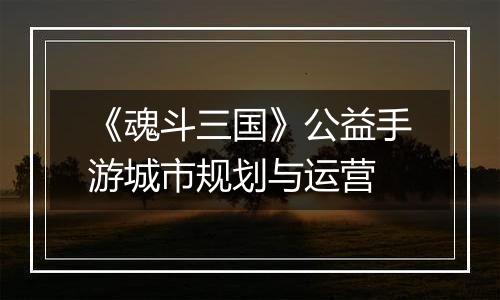 《魂斗三国》公益手游城市规划与运营