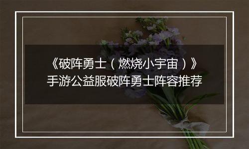 《破阵勇士（燃烧小宇宙）》手游公益服破阵勇士阵容推荐