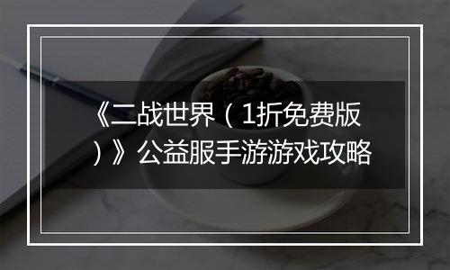 《二战世界（1折免费版）》公益服手游游戏攻略