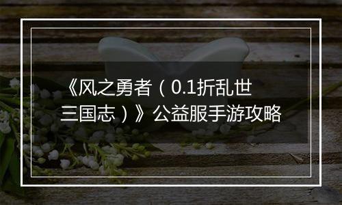 《风之勇者（0.1折乱世三国志）》公益服手游攻略