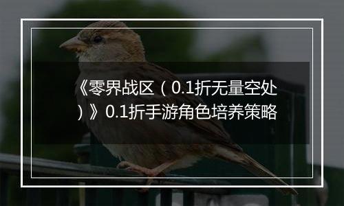 《零界战区（0.1折无量空处）》0.1折手游角色培养策略