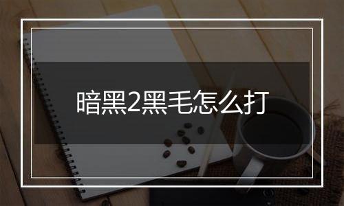 暗黑2黑毛怎么打