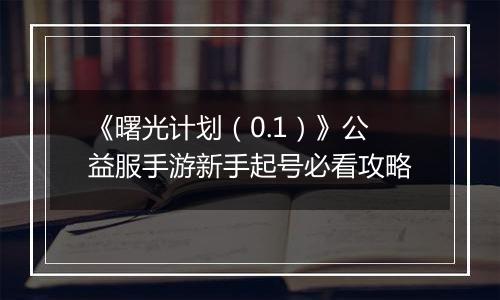 《曙光计划（0.1）》公益服手游新手起号必看攻略
