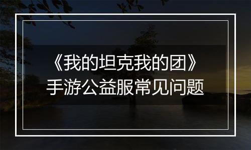 《我的坦克我的团》手游公益服常见问题