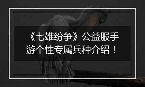 《七雄纷争》公益服手游个性专属兵种介绍！