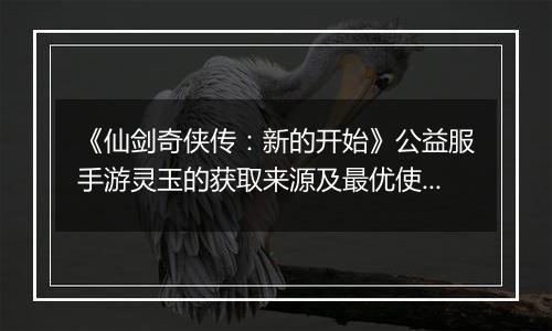 《仙剑奇侠传：新的开始》公益服手游灵玉的获取来源及最优使用方案