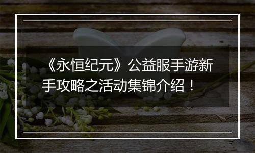 《永恒纪元》公益服手游新手攻略之活动集锦介绍！