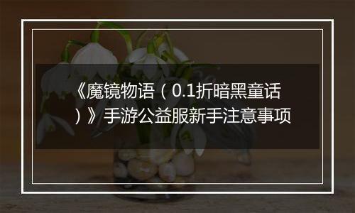 《魔镜物语（0.1折暗黑童话）》手游公益服新手注意事项