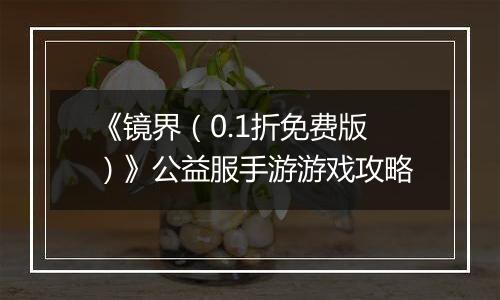 《镜界（0.1折免费版）》公益服手游游戏攻略