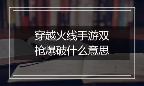 穿越火线手游双枪爆破什么意思