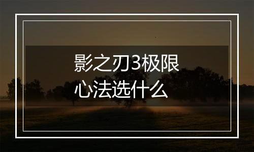 影之刃3极限心法选什么