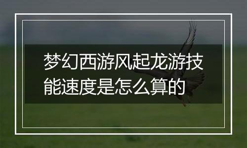 梦幻西游风起龙游技能速度是怎么算的