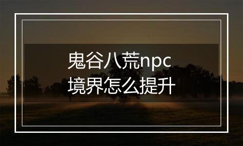 鬼谷八荒npc境界怎么提升