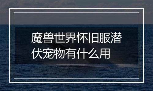魔兽世界怀旧服潜伏宠物有什么用
