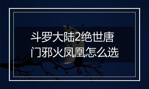 斗罗大陆2绝世唐门邪火凤凰怎么选