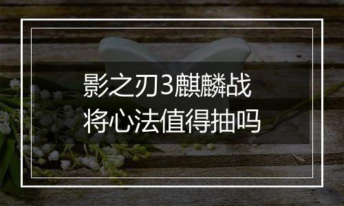 影之刃3麒麟战将心法值得抽吗