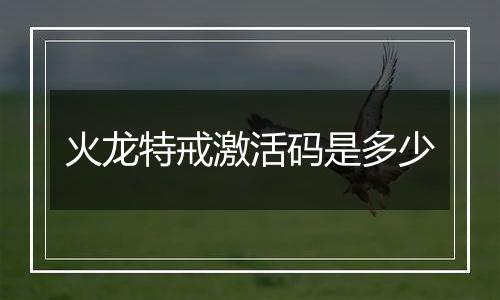 火龙特戒激活码是多少