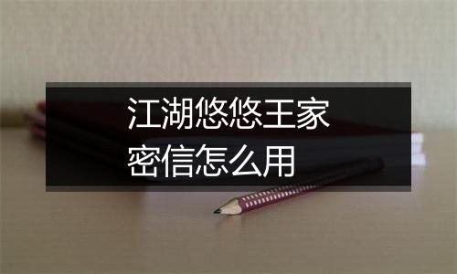 江湖悠悠王家密信怎么用