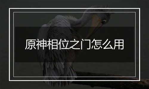 原神相位之门怎么用