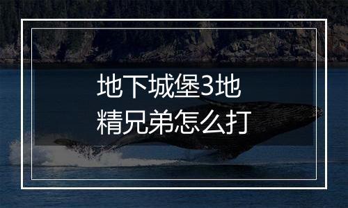 地下城堡3地精兄弟怎么打