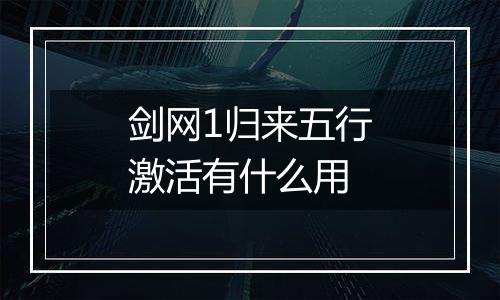 剑网1归来五行激活有什么用