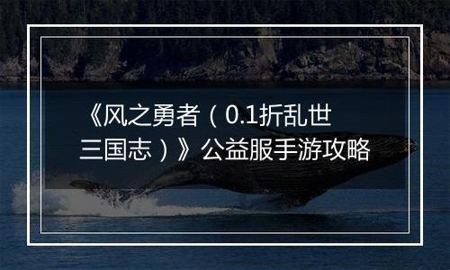 《风之勇者（0.1折乱世三国志）》公益服手游攻略