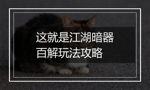 这就是江湖暗器百解玩法攻略
