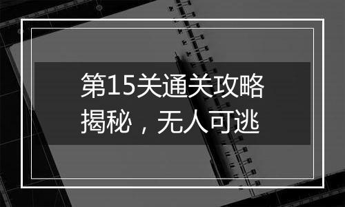 第15关通关攻略揭秘，无人可逃