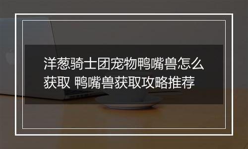 洋葱骑士团宠物鸭嘴兽怎么获取 鸭嘴兽获取攻略推荐
