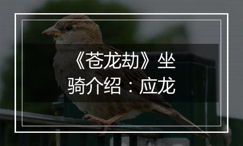 《苍龙劫》坐骑介绍：应龙