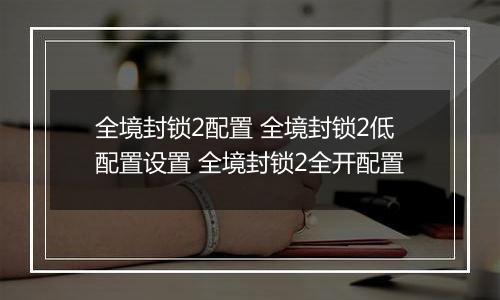 全境封锁2配置 全境封锁2低配置设置 全境封锁2全开配置