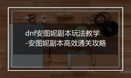 dnf安图妮副本玩法教学-安图妮副本高效通关攻略