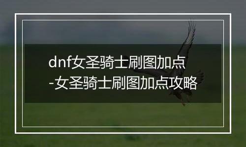 dnf女圣骑士刷图加点-女圣骑士刷图加点攻略
