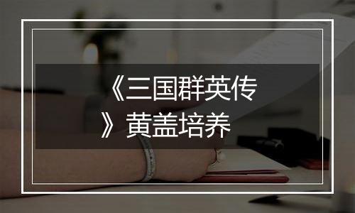 《三国群英传》黄盖培养