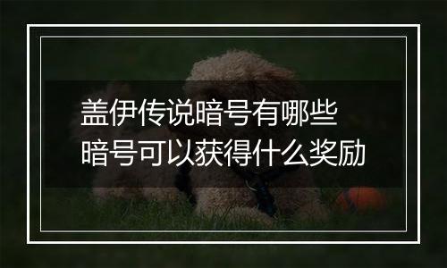 盖伊传说暗号有哪些 暗号可以获得什么奖励