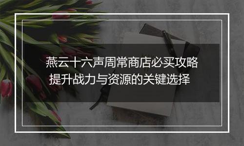 燕云十六声周常商店必买攻略 提升战力与资源的关键选择