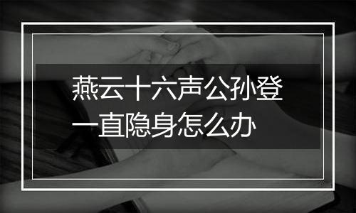 燕云十六声公孙登一直隐身怎么办