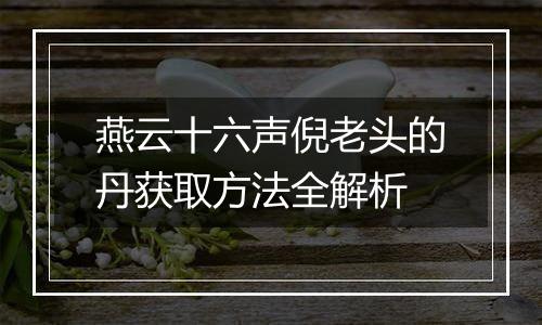 燕云十六声倪老头的丹获取方法全解析